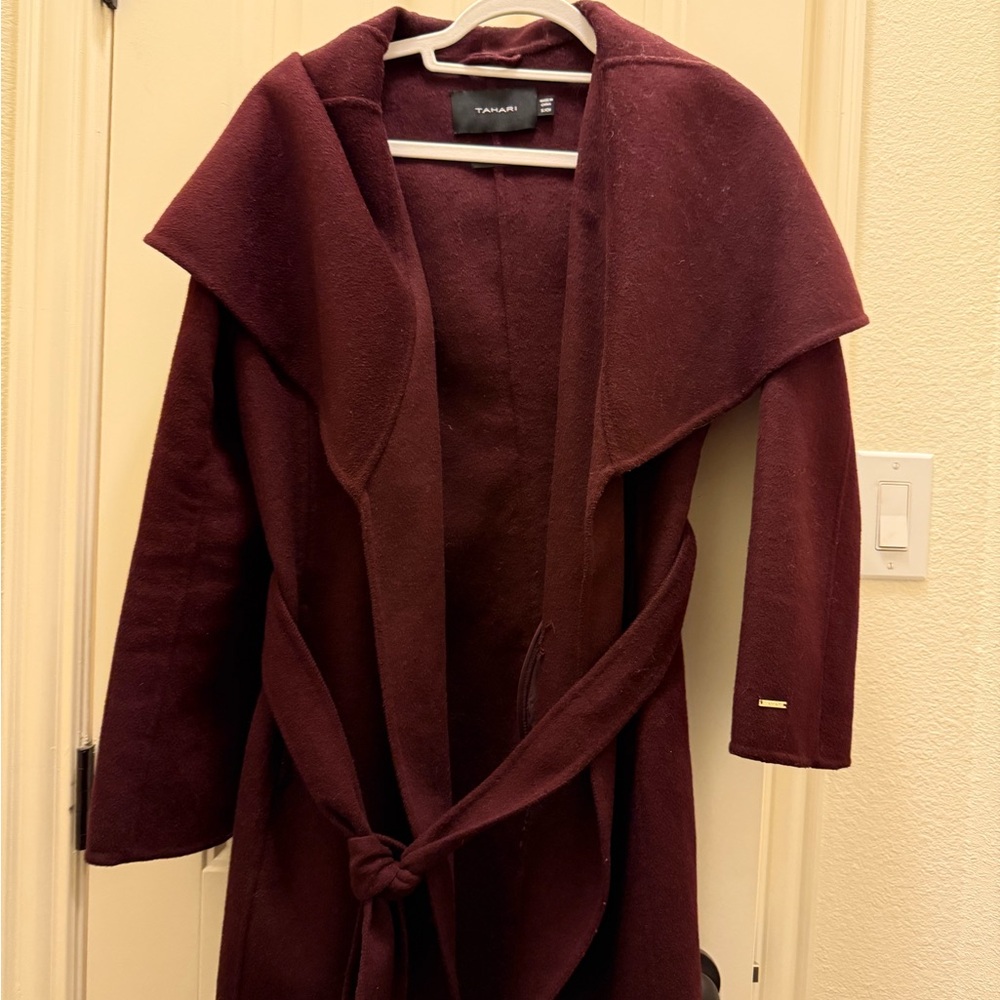 Tahari Deep Burgundy Wrap Coat